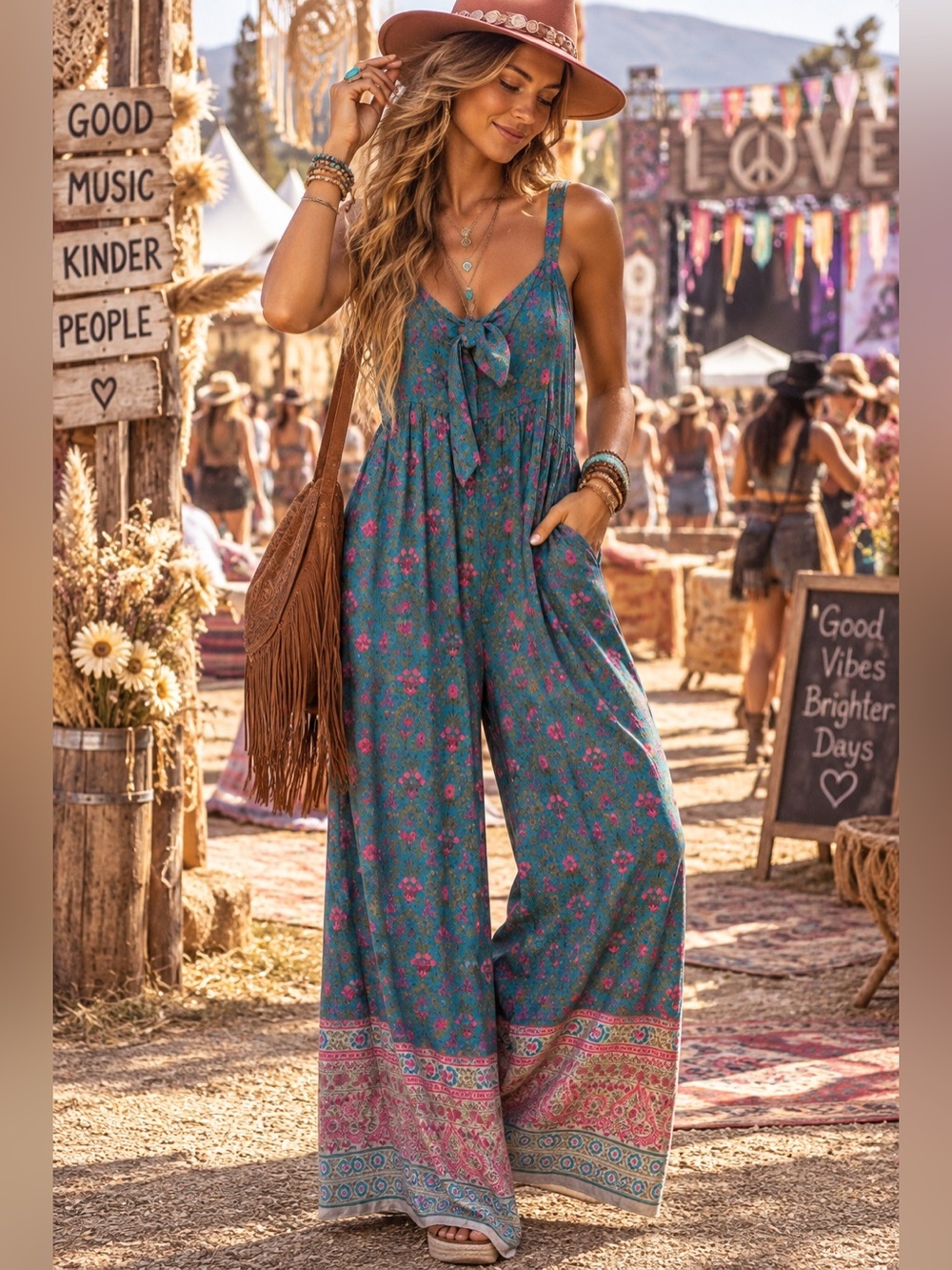 Natural Life womans Sleeveless Teal Floral wide leg jumpsuit size medium